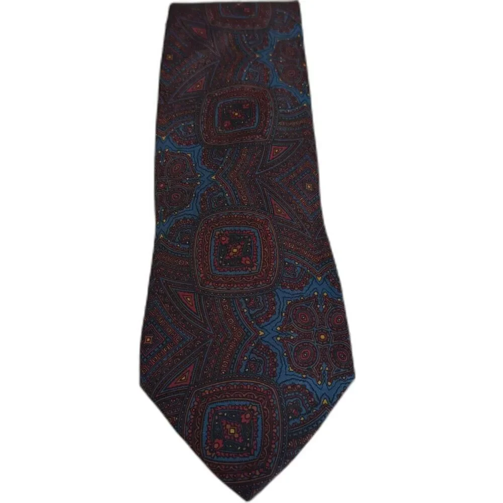 Vintage Hugh Parsons Selfridges England 100% Silk Necktie Blue Red Paisley Tie
